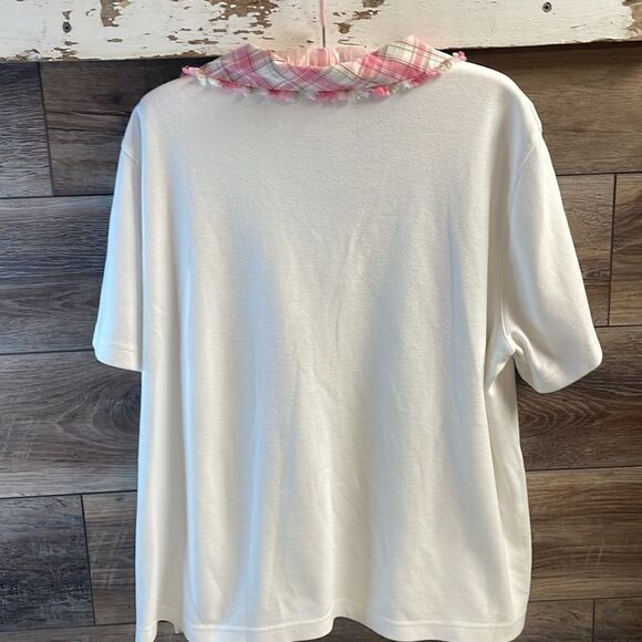 Alfred Dunner White Ladies Top, Size XL, Pink Plaid Collar & Trim - Picture 7 of 8